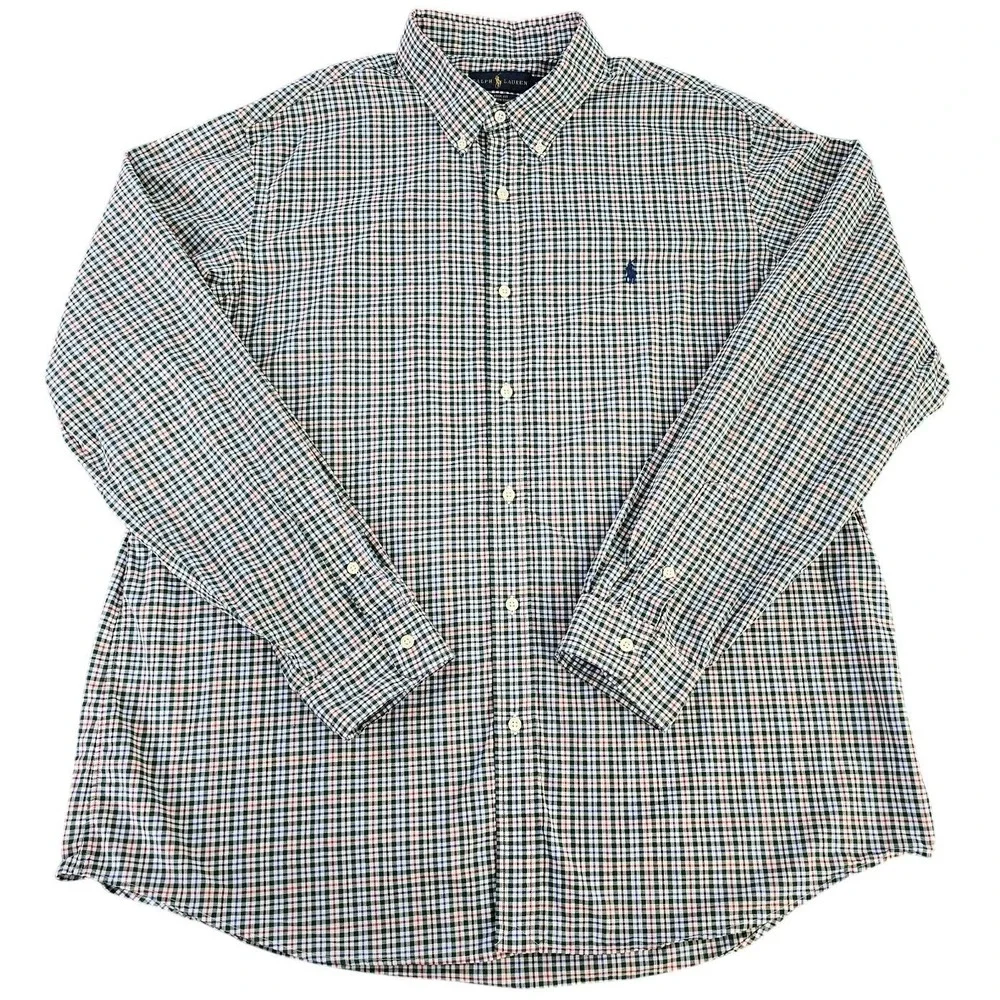 POLO RALPH LAUREN Shirt Men's 2XL Plaid Oxford 100% Cotton Stretch Classic